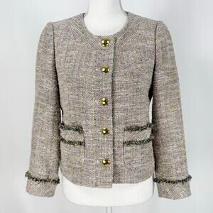 J Crew Factory Women's Timeless Tweed Lady Jacket Small Neutral Neon